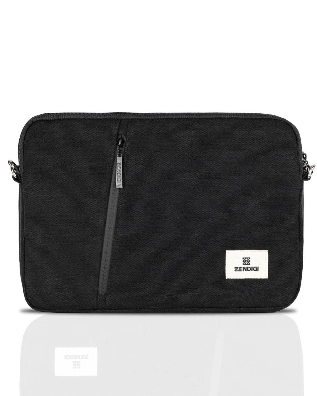 כיסוי מחשב איכותי שחור קנבס, קייס לפטופ מרופד שחור עם תא חיצוני, ניתן לחבר רצועה מתארכת.