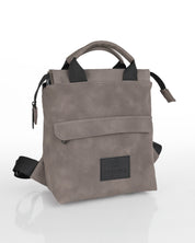 תיק מיני מדריד קפה אפור זמש בזווית צד - עיצוב אורבני נקי וקומפקטי