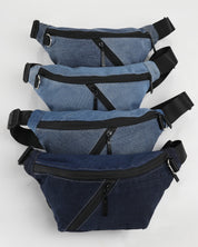 מבחר של פאוצ׳ים מבד ג׳ינס, פאוץ׳ רובר מבית זנדיגי עשוי מבד דנים כהה אמיתי.