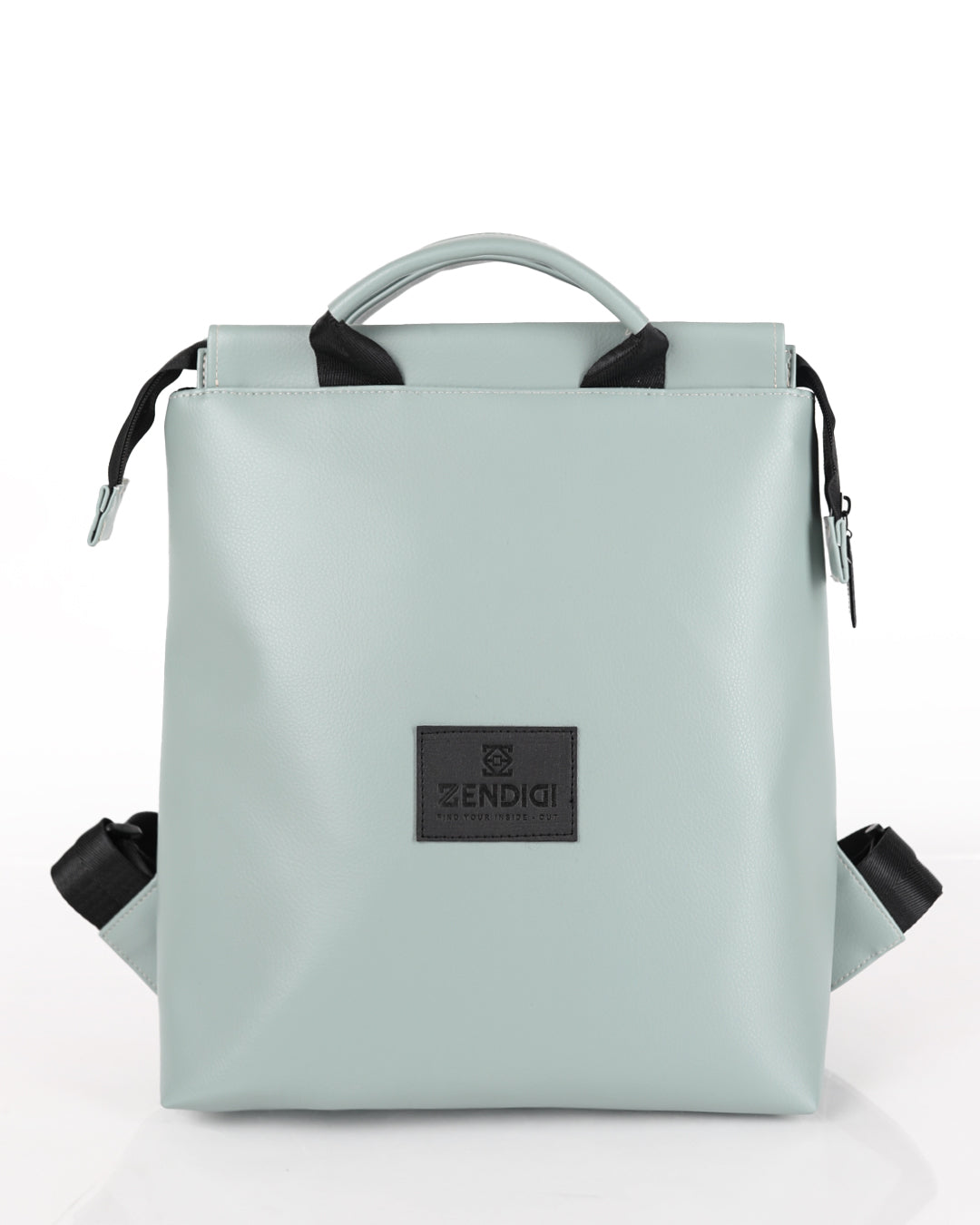 תיק גב מנטה שיבולים של ZENDIGI - מבט קדמי, גזרה מלבנית מינימליסטית עם ידיות נשיאה. תיק יומיומי בנפח המתאים למסמכי A4 או למחשב 14 אינץ'.