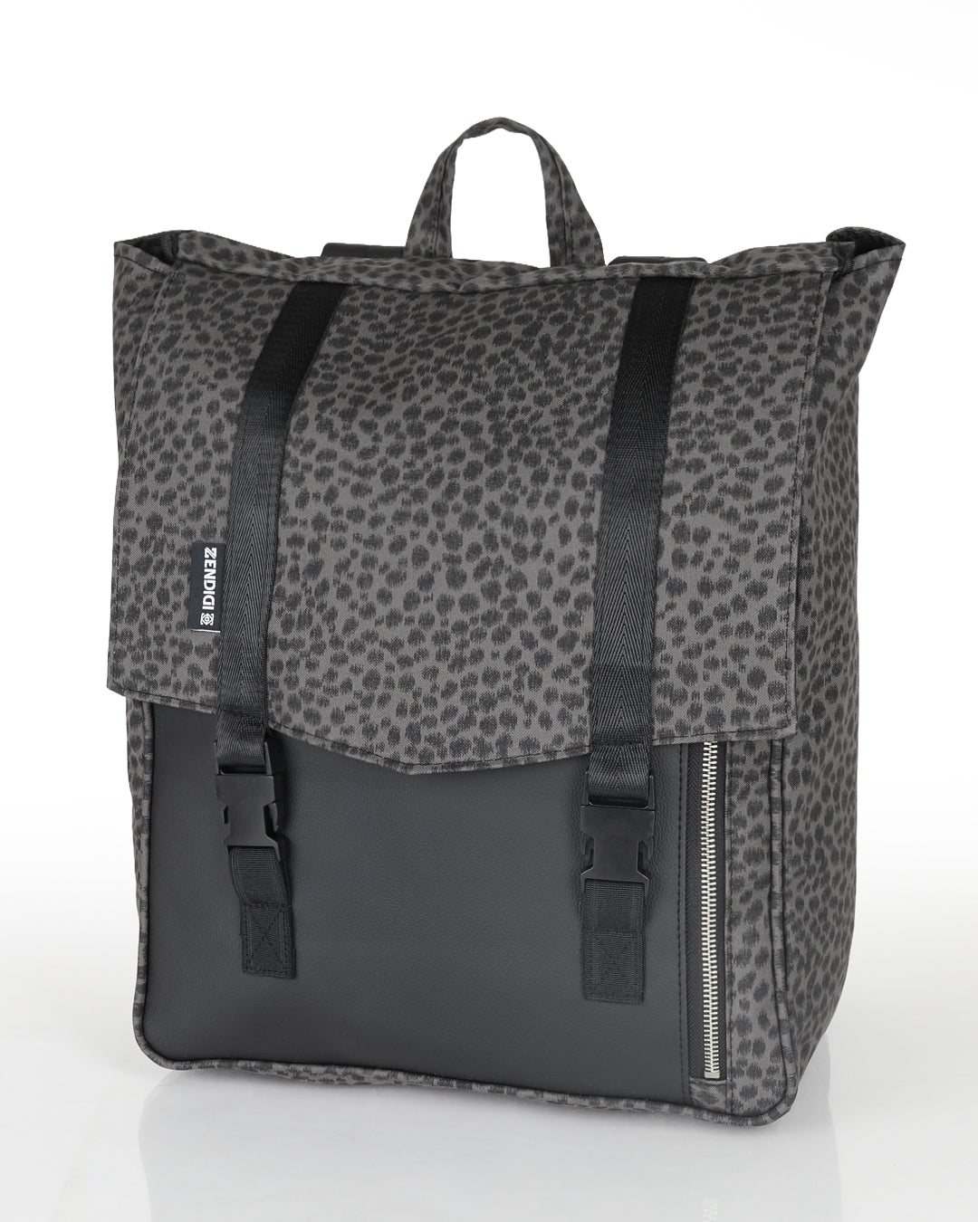 תיק גב טוקיו אפור מנומר בזווית צד - תיק גב יוניסקס ללימודים עבודה ונסיעות, חלוקה חכמה ועיצוב מינימליסטי