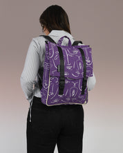 תיק גב טוקיו סגול טרייב במבט קדמי על הגוף, תיק גב למחשב נייד בעיצוב ייחודי בעבודת יד בישראל