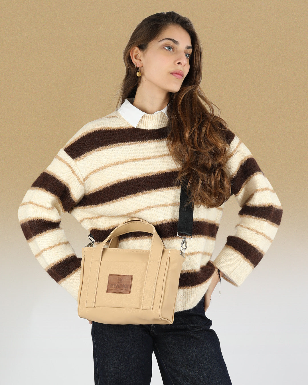 תיק צד בינוני לנשים בצבע חמאה של זנדיגי, דגם מיקרו פלא, מעור טבעוני - נשיאה אלגנטית ביד או קרוס באדי, מתאים לעבודה, ערב ויומיום