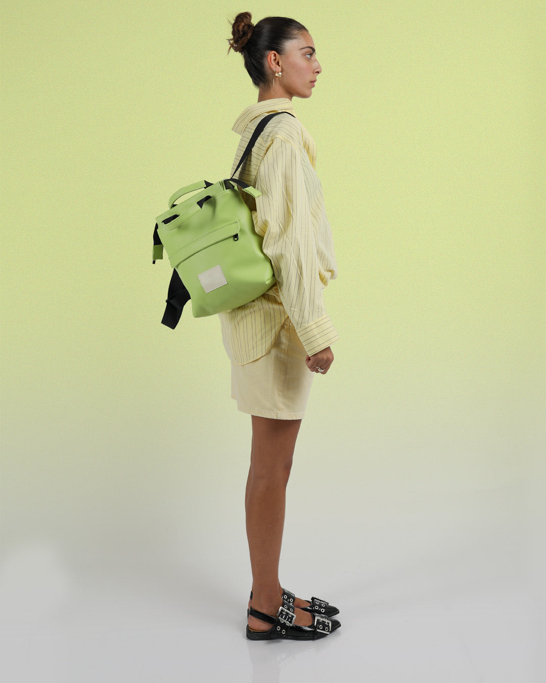 תיק גב קטן לנשים, תיק מיני ירוק בהיר, מיני מדריד ירוק ליים תיק יציאה מושלם, יכול להכיל אייפד.
