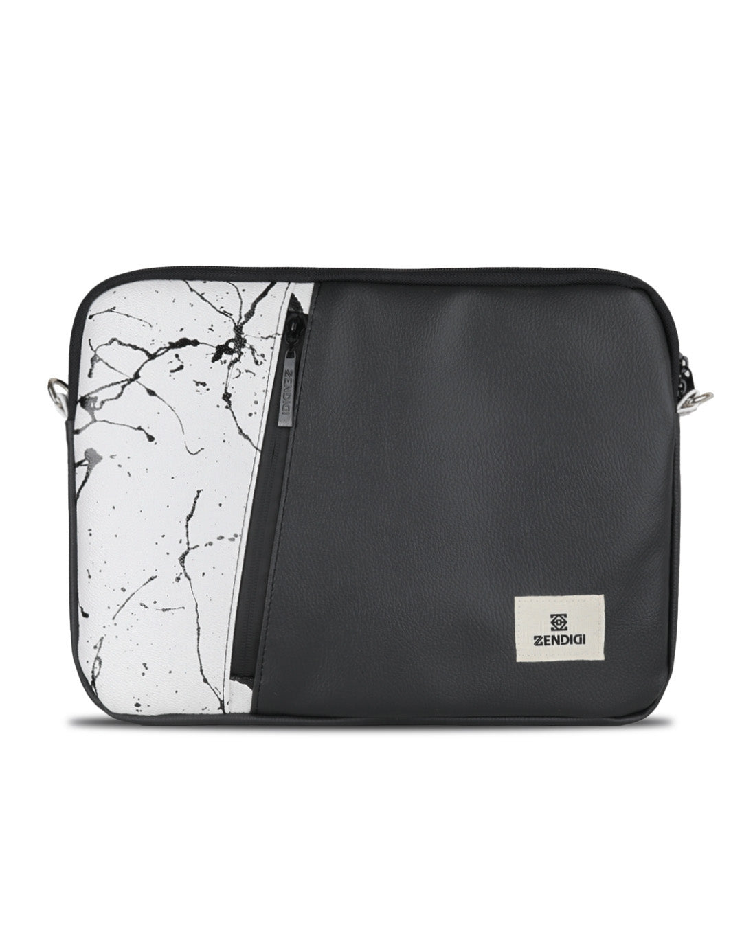 כיסוי למחשב נייד 13 14״ שחור ולבן דמוי עור תצוגה פרונטלית