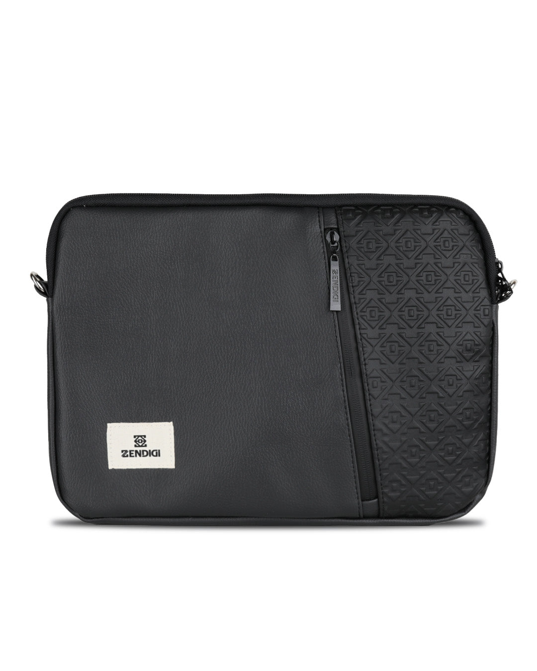 כיסוי למחשב נייד 13 14״ שחור דמוי עור עם פאטרן הטוטם האייקוני שלנו, תצוגה פרונטלית