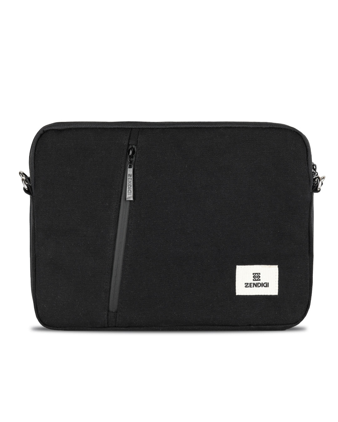 כיסוי למחשב נייד 13 14״ צבע שחור מבד קנבס תצוגה פרונטלית