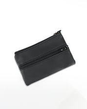 ארנק טבעוני קטן דאבל ביג׳י שחור קלאסי, תא אחד לכרטיסי אשראי ומזומן ותא קטן למטבעות 