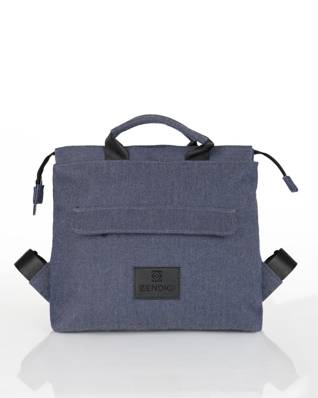 תיק גב מדריד ג׳ינס תיק טבעוני בעיצוב ריבועי של זנדיגי - מתאים לנשים ולגברים, כולל תא קדמי מוסתר ורוכסן עליון מוצג מהפרונט